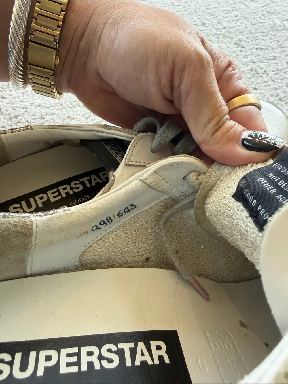 Golden Goose Super-Star Sneakers White Silver Pink Gray | Size 8.5/39